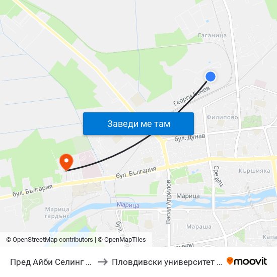 Пред Айби Селинг / In Front Of Ay Bi Seling (457) to Пловдивски университет "Паисий Хилендарски" - Нова сграда map