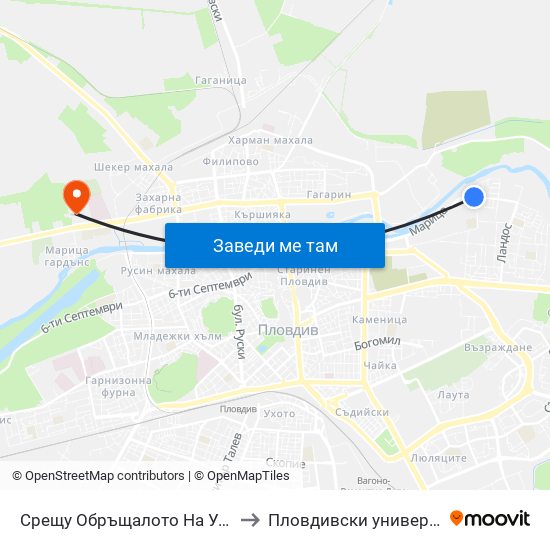 Срещу Обръщалото На Ул. Крайна / Opposite the Turn Spot Of Krayna St. (411) to Пловдивски университет "Паисий Хилендарски" - Нова сграда map