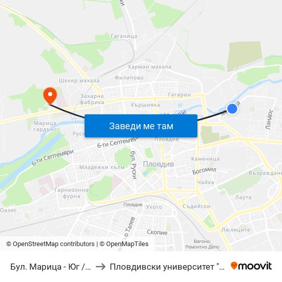 Бул. Марица - Юг / Maritsa Blvd - South (407) to Пловдивски университет "Паисий Хилендарски" - Нова сграда map