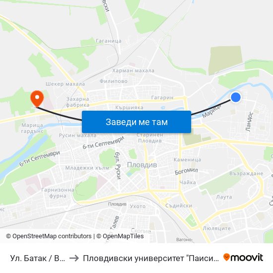 Ул. Батак / Batak St. (408) to Пловдивски университет "Паисий Хилендарски" - Нова сграда map