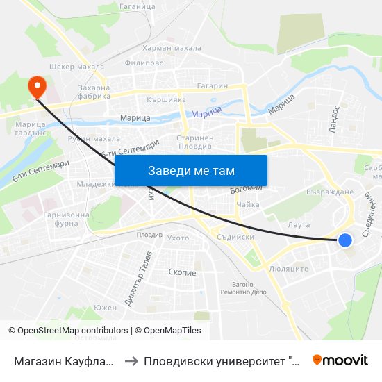 Магазин Кауфланд / Kaufland Store (391) to Пловдивски университет "Паисий Хилендарски" - Нова сграда map