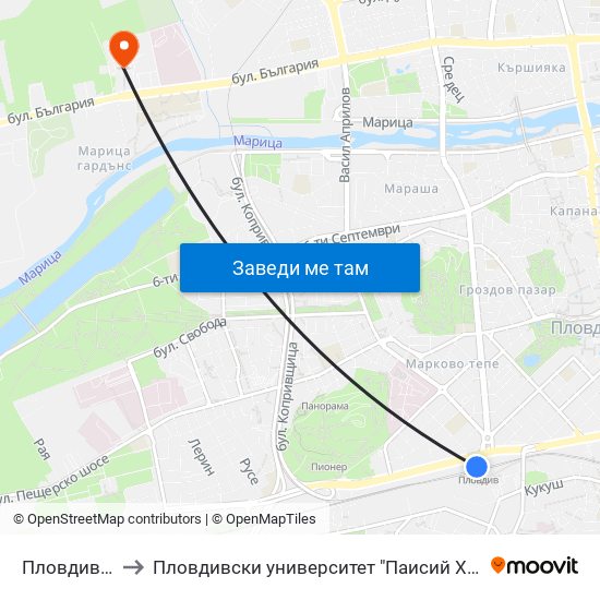 Пловдив / Plovdiv to Пловдивски университет "Паисий Хилендарски" - Нова сграда map