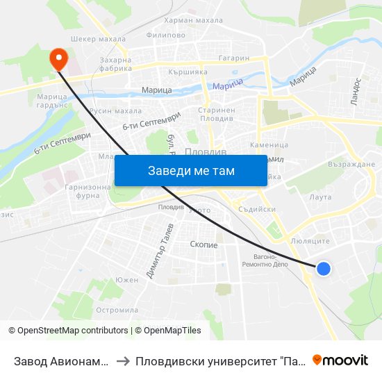 Завод Авионамс / Avionams Factory to Пловдивски университет "Паисий Хилендарски" - Нова сграда map