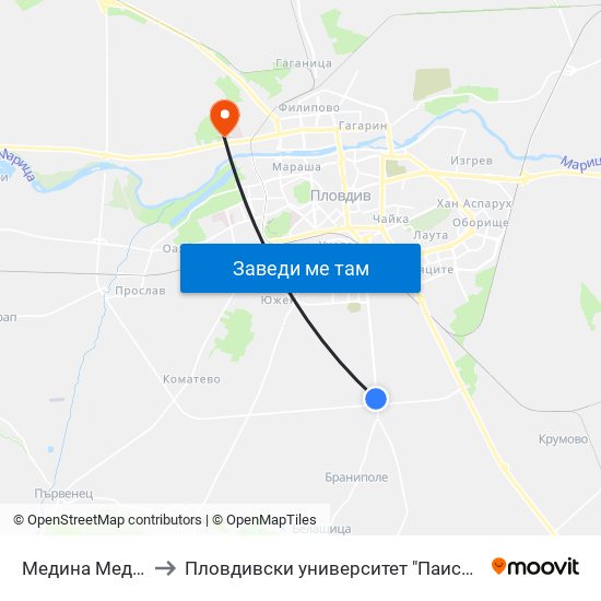Медина Мед / Medina Med to Пловдивски университет "Паисий Хилендарски" - Нова сграда map