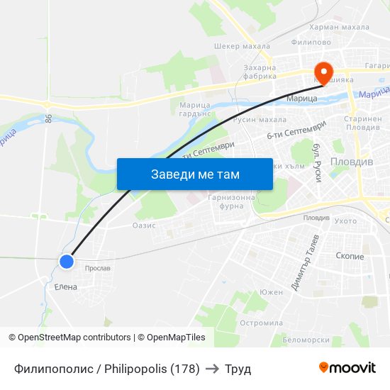 Филипополис / Philipopolis (178) to Труд map