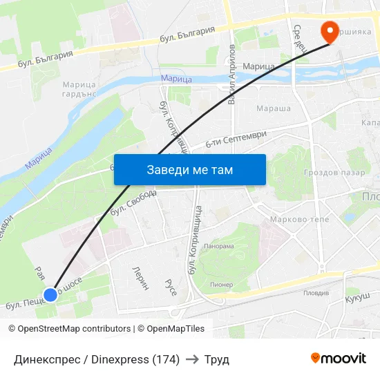 Динекспрес / Dinexpress (174) to Труд map