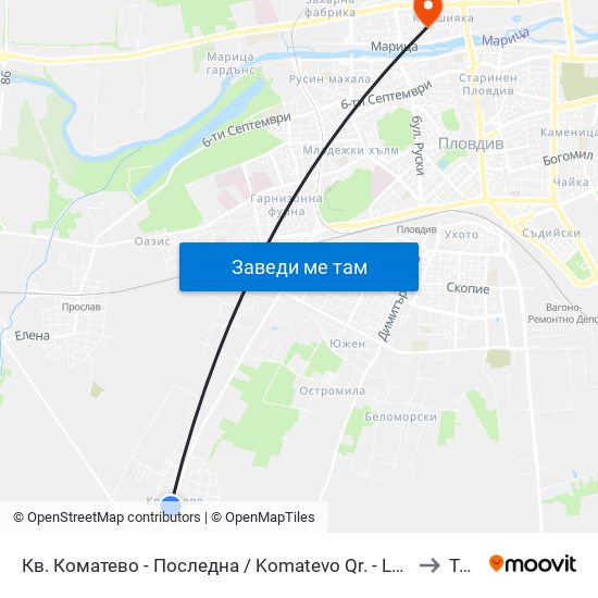 Кв. Коматево - Последна / Komatevo Qr. - Last Stop (1000) to Труд map