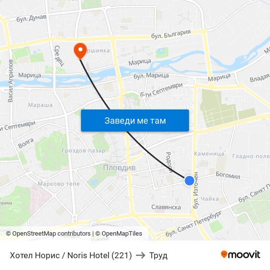 Хотел Норис / Noris Hotel (221) to Труд map