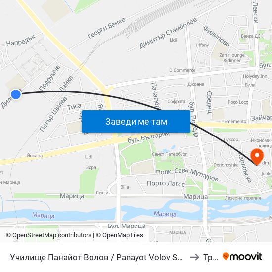 Училище Панайот Волов / Panayot Volov School (270) to Труд map