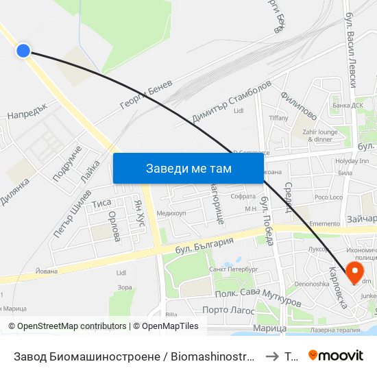 Завод Биомашиностроене / Biomashinostroene Factory (1017) to Труд map