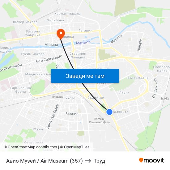Авио Музей / Air Museum (357) to Труд map