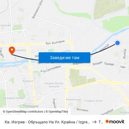 Кв. Изгрев - Обръщало На Ул. Крайна / Izgrev Qr. - Krayna St. Turn Spot (1008) to Труд map