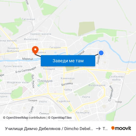 Училище Димчо Дебелянов / Dimcho Debelyanov School (163) to Труд map