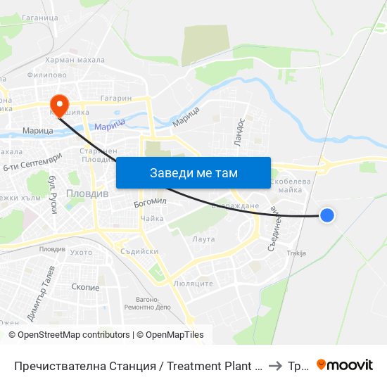 Пречиствателна Станция / Treatment Plant (1021) to Труд map