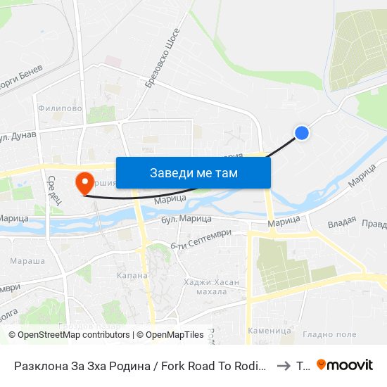 Разклона За Зха Родина / Fork Road To Rodina Paper And Packaging Factory (211) to Труд map