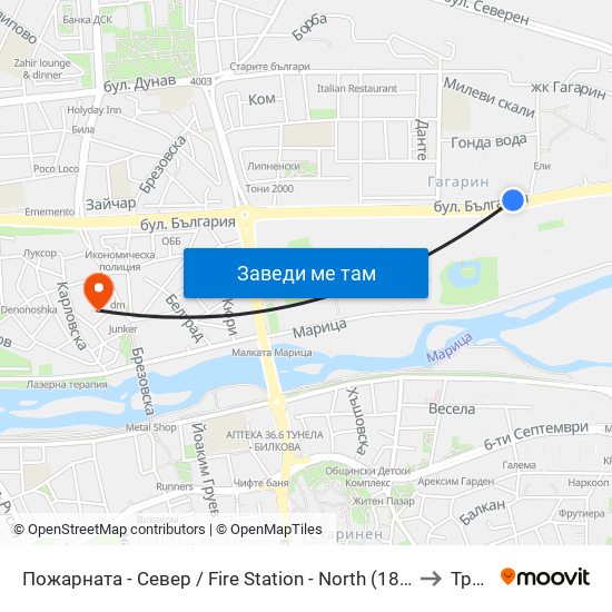Пожарната - Север / Fire Station - North (184) to Труд map