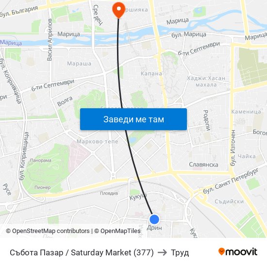 Събота Пазар / Saturday Market (377) to Труд map