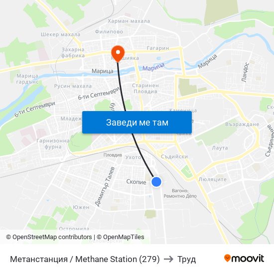 Метанстанция / Methane Station (279) to Труд map