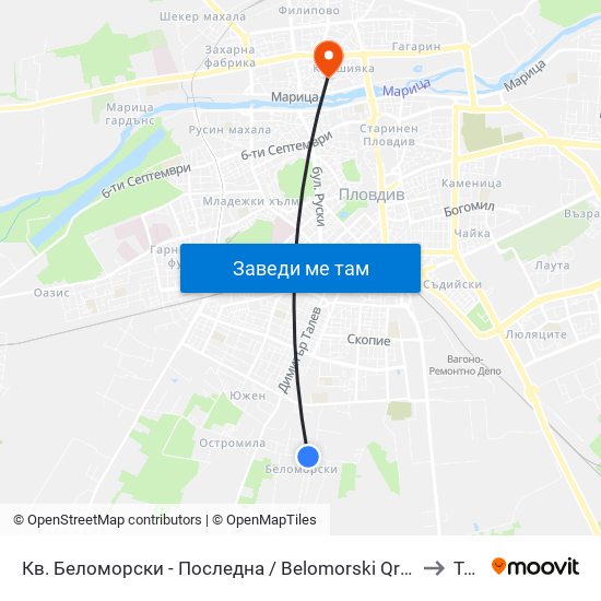 Кв. Беломорски - Последна / Belomorski Qr - Last Stop (1014) to Труд map