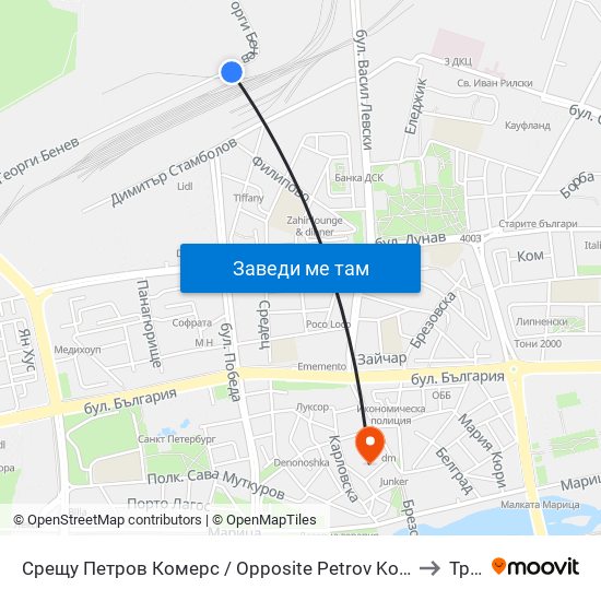 Срещу Петров Комерс / Opposite Petrov Komers (455) to Труд map