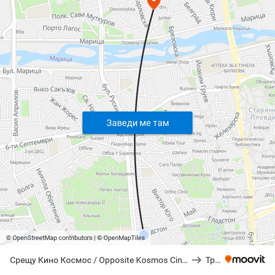 Срещу Кино Космос / Opposite Kosmos Cinema (247) to Труд map