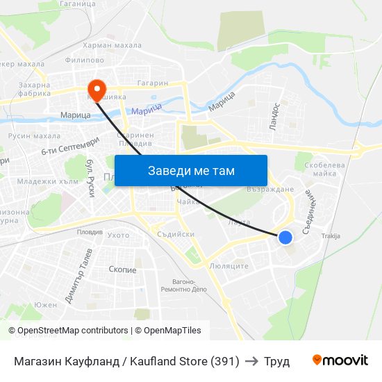 Магазин Кауфланд / Kaufland Store (391) to Труд map