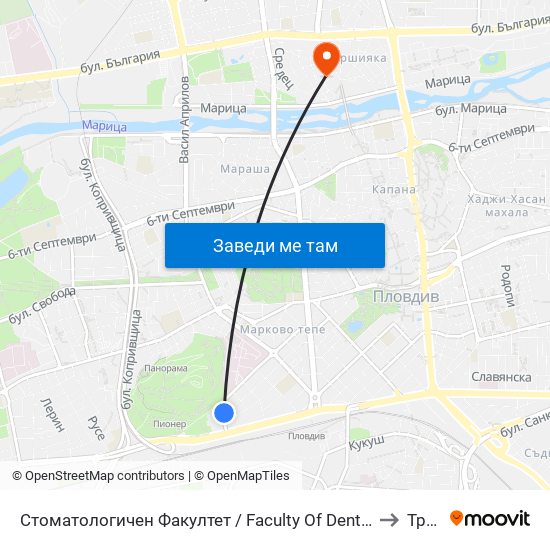 Стоматологичен Факултет / Faculty Of Dentistry to Труд map