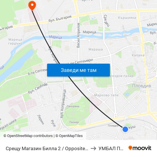 Срещу Магазин Билла 2 / Opposite Billa Store 2 (42) to УМБАЛ Пловдив map