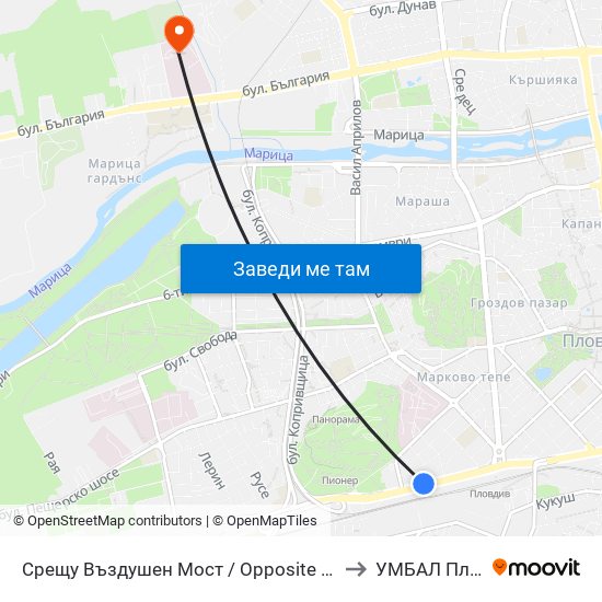 Срещу Въздушен Мост / Opposite Air Bridge (189) to УМБАЛ Пловдив map