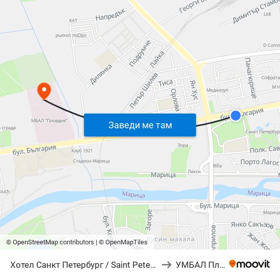 Хотел Санкт Петербург / Saint Petersburg Hotel (98) to УМБАЛ Пловдив map