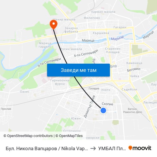 Бул. Никола Вапцаров / Nikola Vaptsarov Blvd. (68) to УМБАЛ Пловдив map