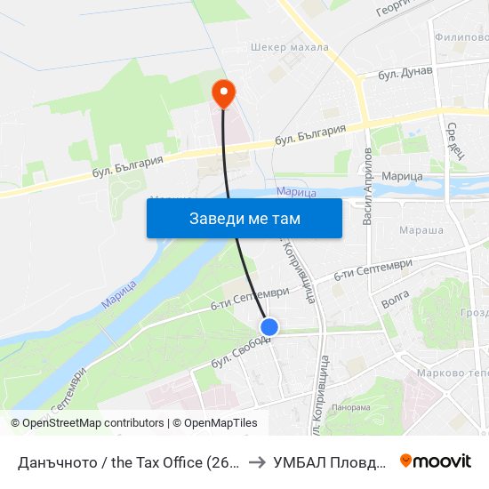 Данъчното / the Tax Office (268) to УМБАЛ Пловдив map