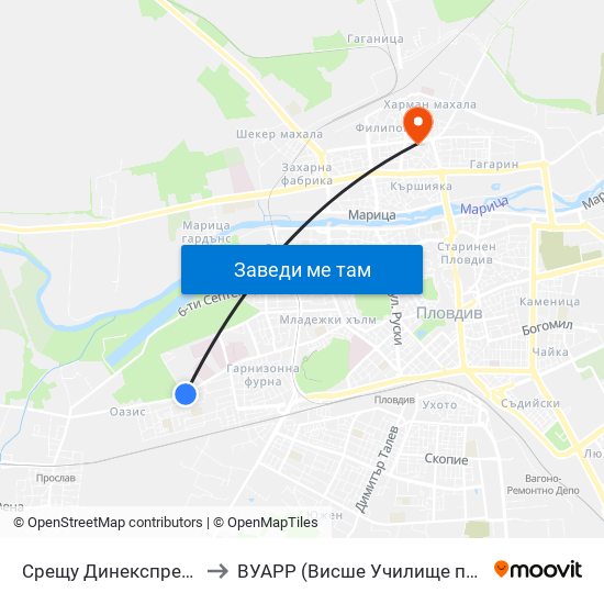 Срещу Динекспрес / Opposite Dinexpress (150) to ВУАРР (Висше Училище по Агробизнес и Развитие на Регионите) map