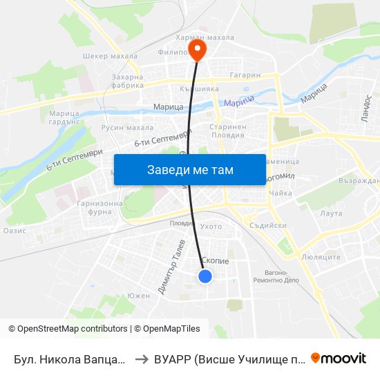 Бул. Никола Вапцаров / Nikola Vaptsarov Blvd. (68) to ВУАРР (Висше Училище по Агробизнес и Развитие на Регионите) map