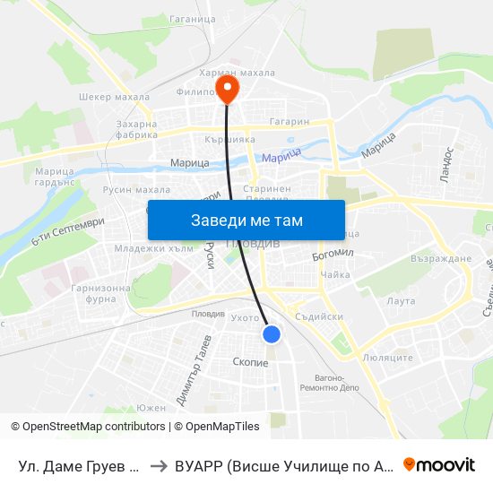 Ул. Даме Груев / Dame Gruev St. (376) to ВУАРР (Висше Училище по Агробизнес и Развитие на Регионите) map