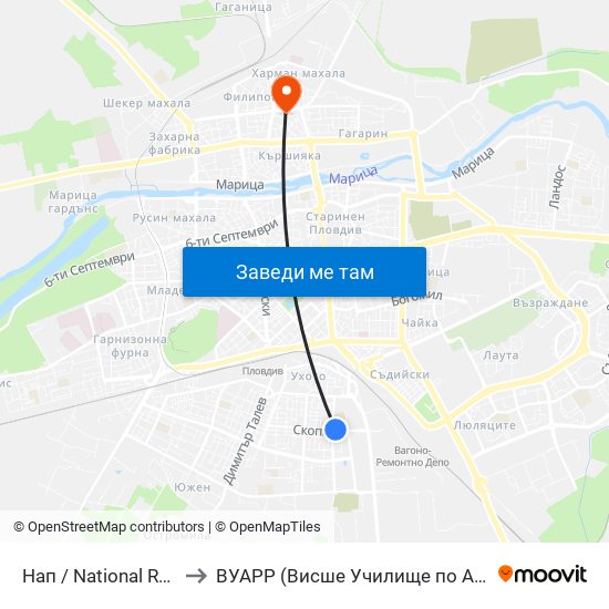 Нап / National Revenue Company (379) to ВУАРР (Висше Училище по Агробизнес и Развитие на Регионите) map