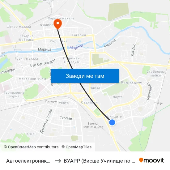 Автоелектроника / Auto Electronics (1028) to ВУАРР (Висше Училище по Агробизнес и Развитие на Регионите) map