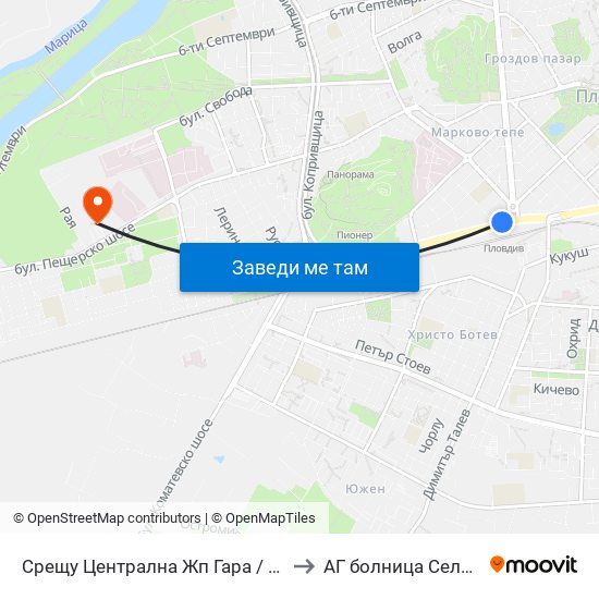 Срещу Централна Жп Гара / Opposite Central Railway Station (188) to АГ болница Селена (AG bolnitsa Selena) map