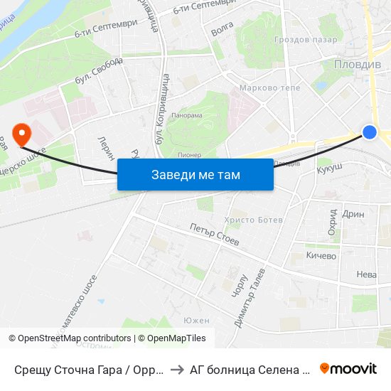 Срещу Сточна Гара / Opposite Stochna Gara (14) to АГ болница Селена (AG bolnitsa Selena) map