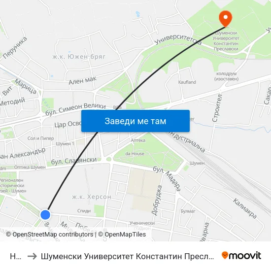 Нву to Шуменски Университет Константин Преславски map