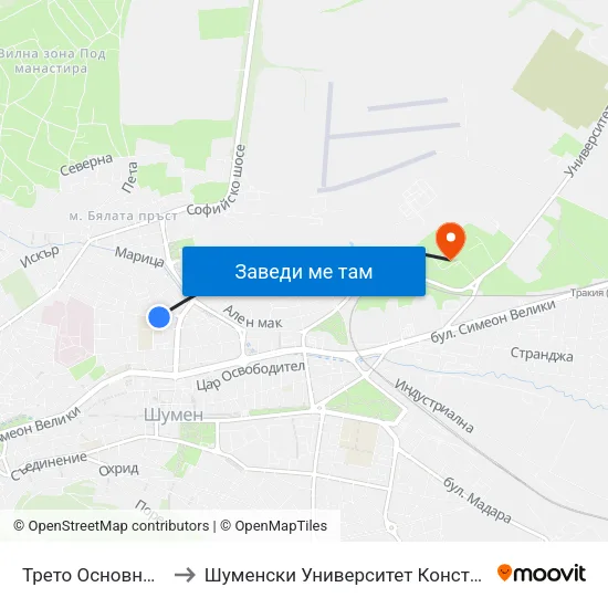 Трето Основно Училище to Шуменски Университет Константин Преславски map