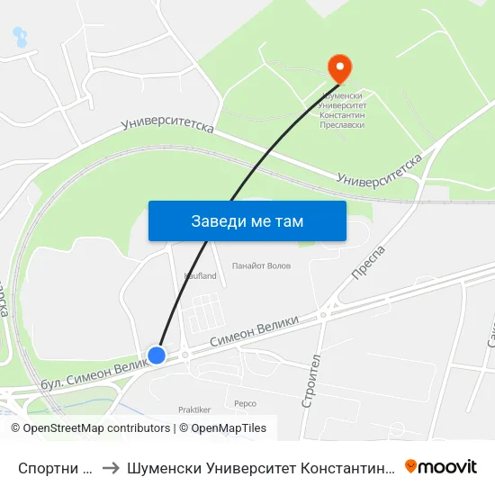 Спортни Зали to Шуменски Университет Константин Преславски map