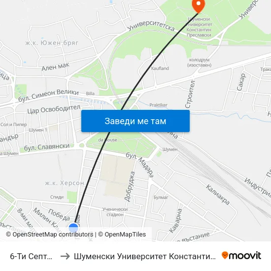 6-Ти Септември to Шуменски Университет Константин Преславски map