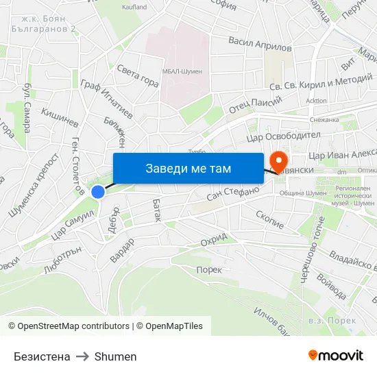 Безистена to Shumen map