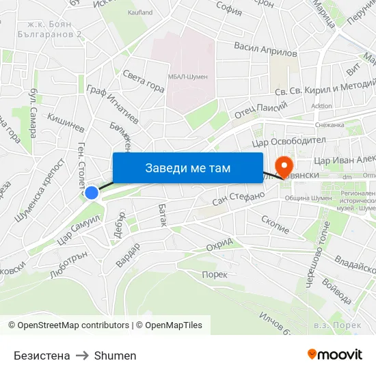 Безистена to Shumen map