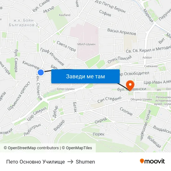 Пето Основно Училище to Shumen map