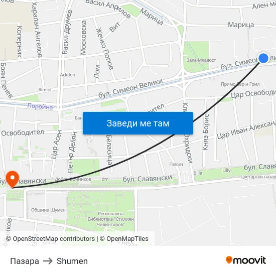Пазара to Shumen map