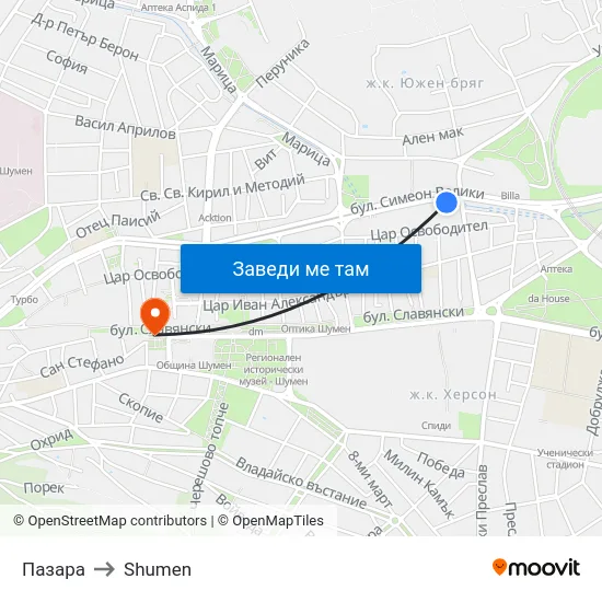 Пазара to Shumen map