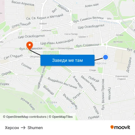 Херсон to Shumen map