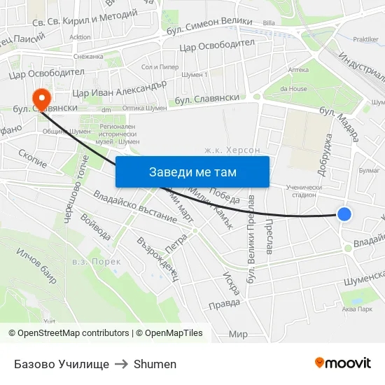 Базово Училище to Shumen map